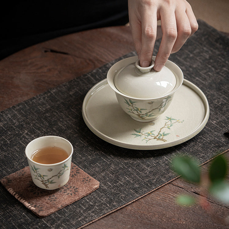 Art Tea Cup JianZhan Tenmoku Gai Wan Osmanthus