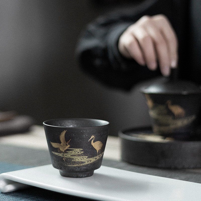 Art Tea Cup JianZhan Tenmoku Silver Spot Tea Set