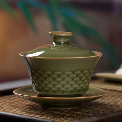 Art Tea Cup JianZhan Tenmoku Gai Wan Fish Scale