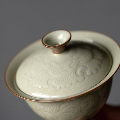 Art Tea Cup JianZhan Tenmoku Gai Wan Peony