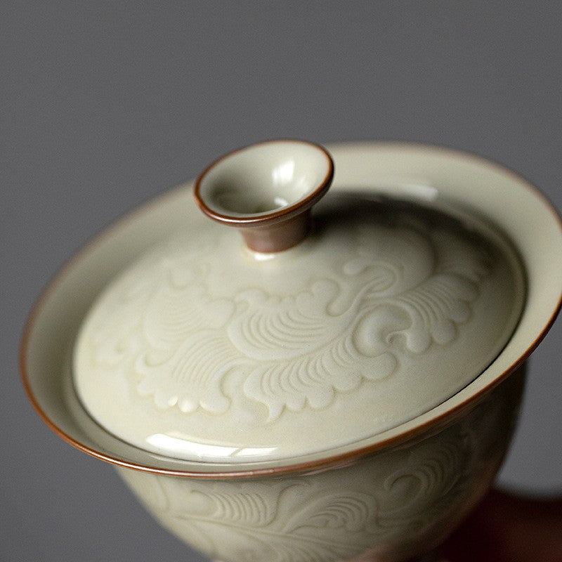 Art Tea Cup JianZhan Tenmoku Gai Wan Peony