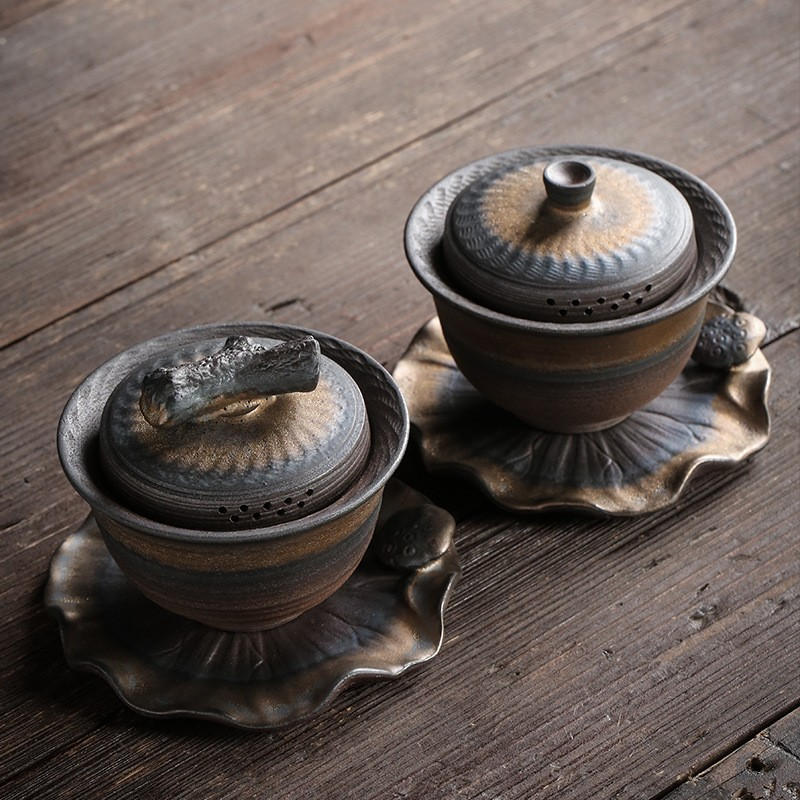 Art Tea Cup JianZhan Tenmoku Gai Wan Lotus