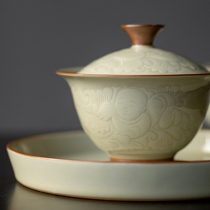 Art Tea Cup JianZhan Tenmoku Gai Wan Peony