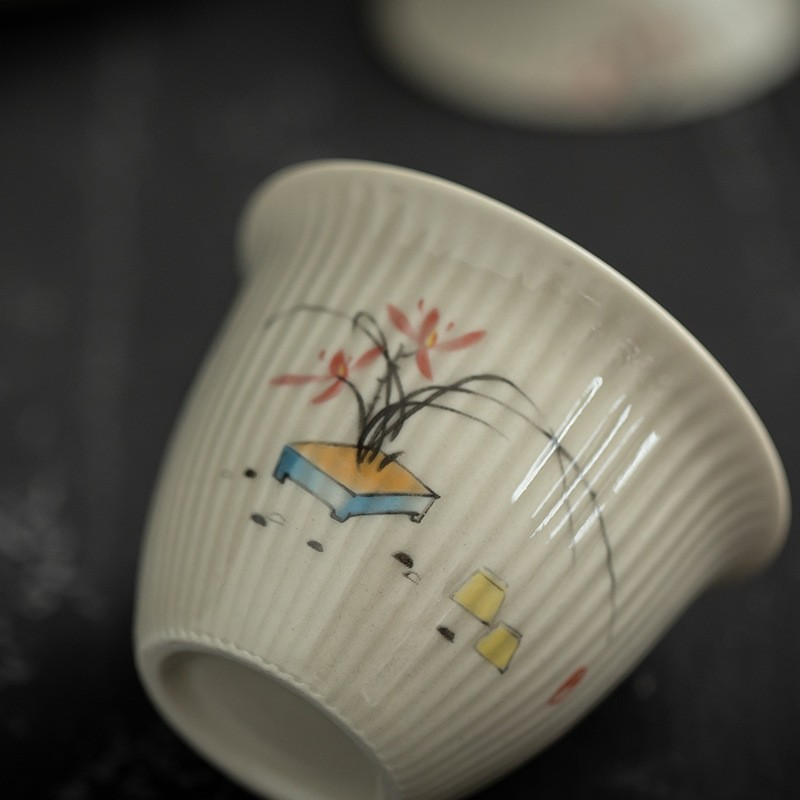 Art Tea Cup JianZhan Tenmoku Plant Gai Wan
