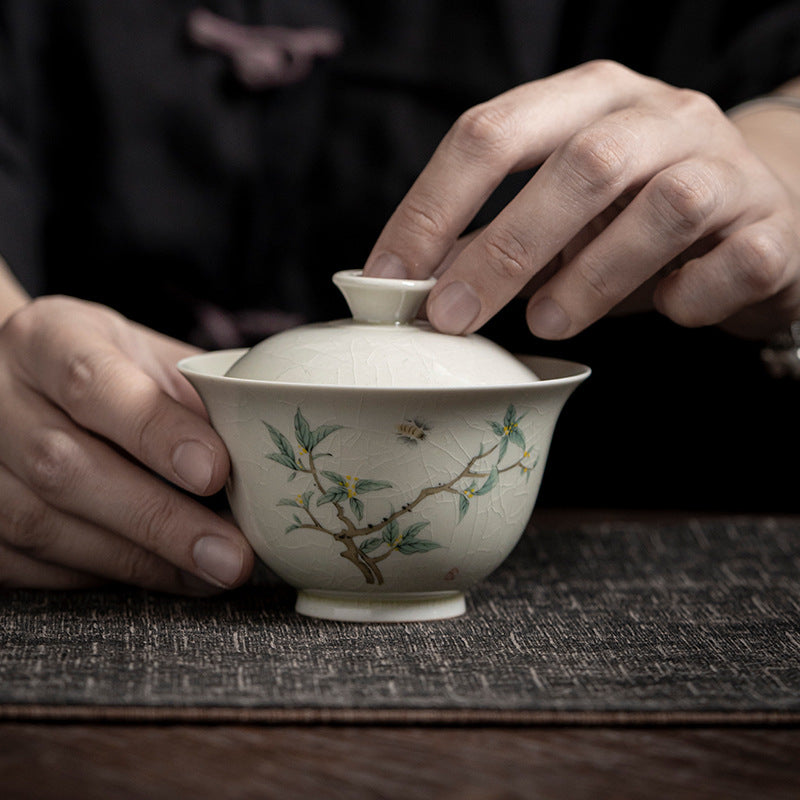 Art Tea Cup JianZhan Tenmoku Gai Wan Osmanthus