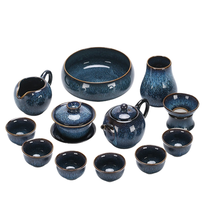 Blue Leaf Botanical Ceramic Tea Cup Set