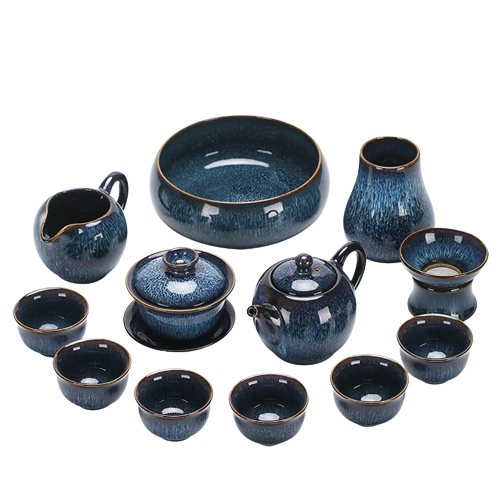 Blue Leaf Botanical Ceramic Tea Cup Set