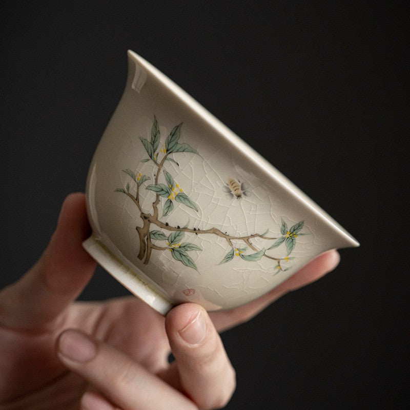 Art Tea Cup JianZhan Tenmoku Gai Wan Osmanthus