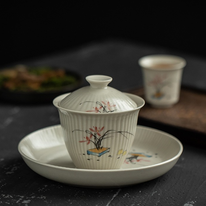 Art Tea Cup JianZhan Tenmoku Plant Gai Wan