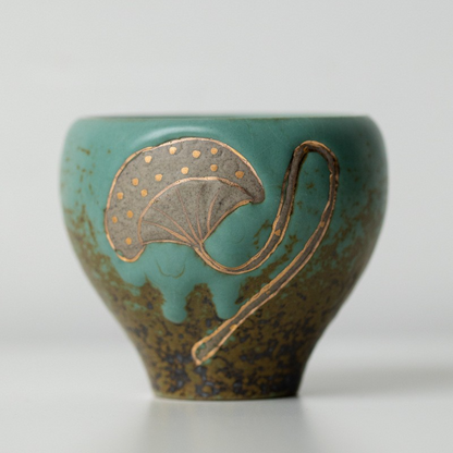 Art Tea Cup JianZhan Tenmoku Tea Cup Green lotus