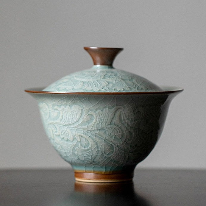 Art Tea Cup JianZhan Tenmoku Gai Wan Peony