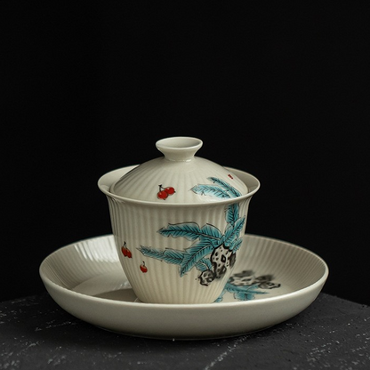 Art Tea Cup JianZhan Tenmoku Plant Gai Wan