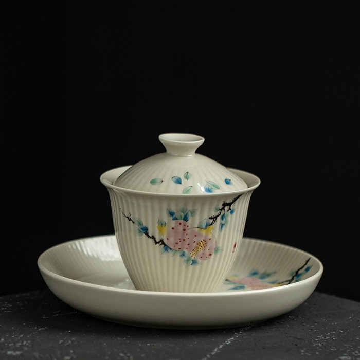Art Tea Cup JianZhan Tenmoku Plant Gai Wan