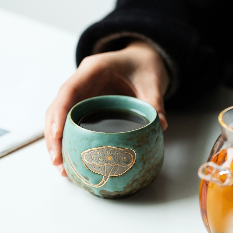 Art Tea Cup JianZhan Tenmoku Tea Cup Green lotus