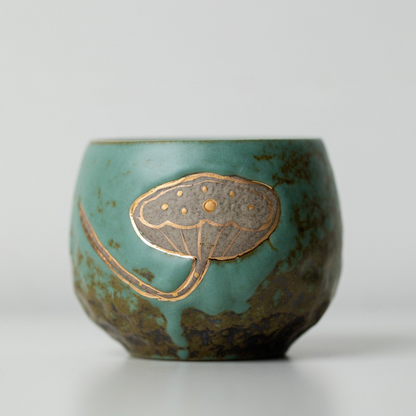 Art Tea Cup JianZhan Tenmoku Tea Cup Green lotus