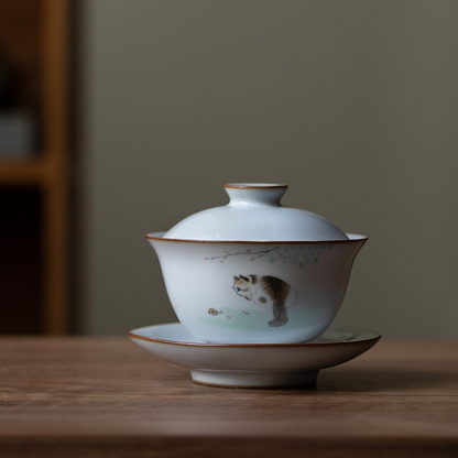 Art Tea Cup JianZhan Tenmoku Gai Wan Cat