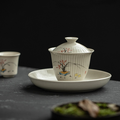 Art Tea Cup JianZhan Tenmoku Plant Gai Wan