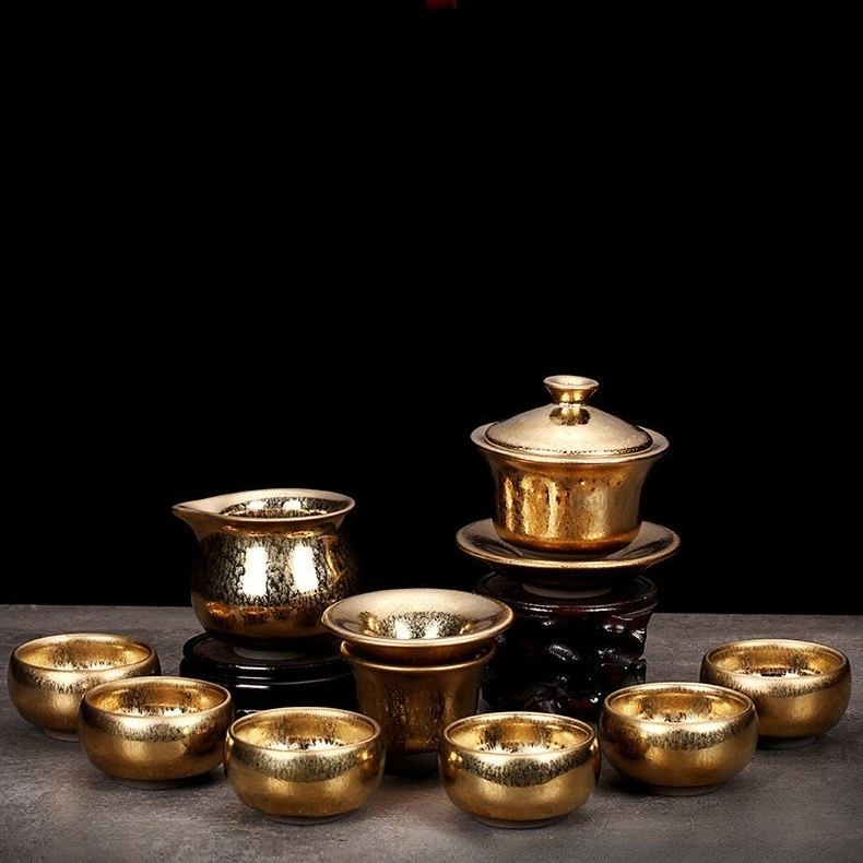 Art Tea Cup JianZhan Tenmoku Gilt Tea Set