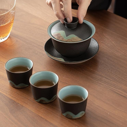 Art Tea Cup JianZhan Tenmoku Gai Wan Far Mountain