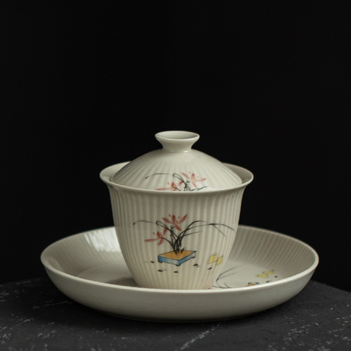 Art Tea Cup JianZhan Tenmoku Plant Gai Wan
