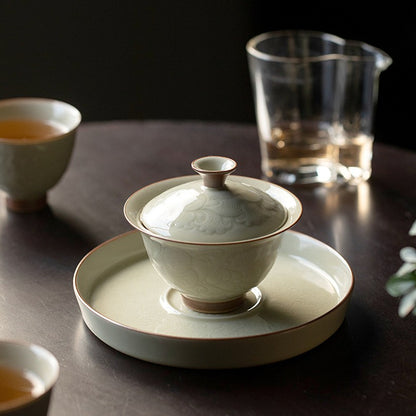 Art Tea Cup JianZhan Tenmoku Gai Wan Peony