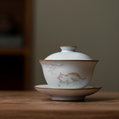 Art Tea Cup JianZhan Tenmoku Gai Wan Cat
