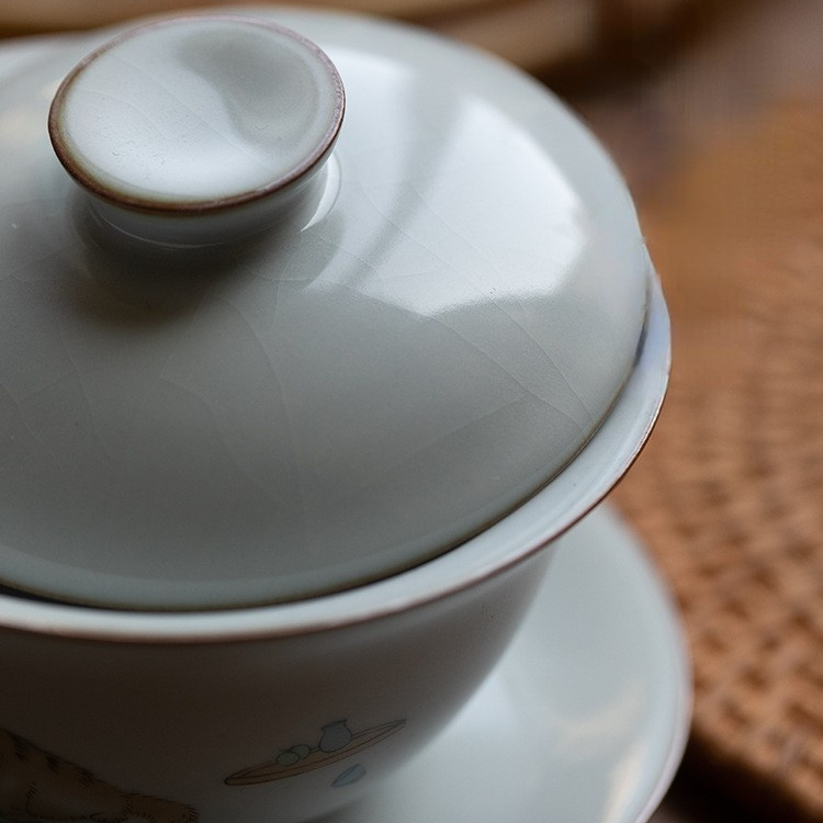 Art Tea Cup JianZhan Tenmoku Gai Wan Cat