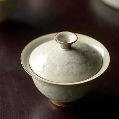 Art Tea Cup JianZhan Tenmoku Gai Wan Peony