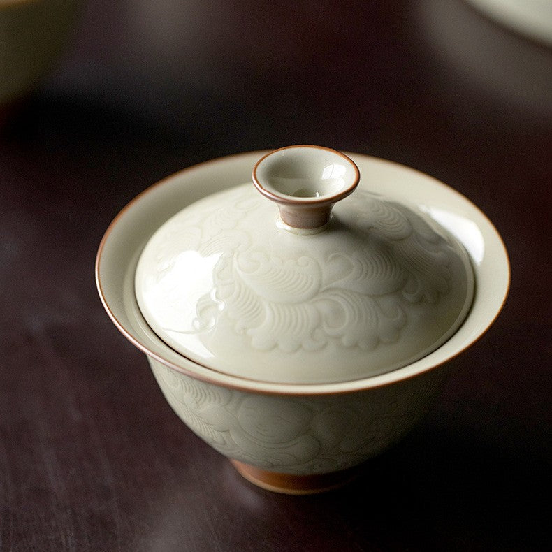 Art Tea Cup JianZhan Tenmoku Gai Wan Peony