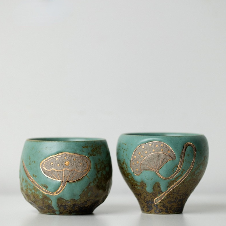 Art Tea Cup JianZhan Tenmoku Tea Cup Green lotus