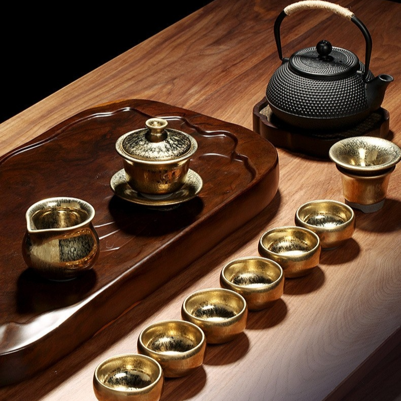 Art Tea Cup JianZhan Tenmoku Gilt Tea Set