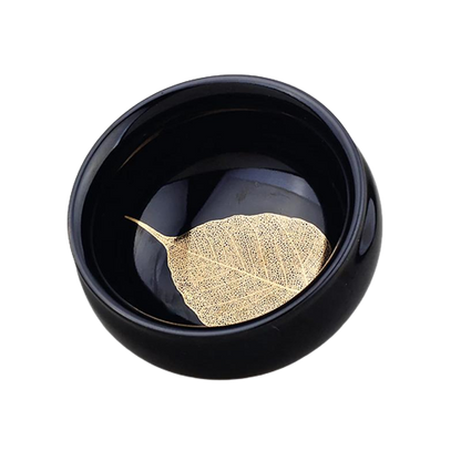 Golden Leaf Tenmoku Ceramic Tea Cup