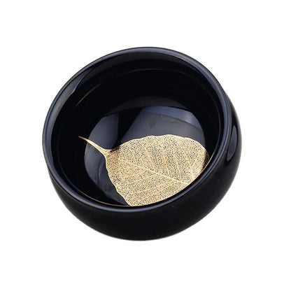 Art Tea Cup JianZhan Tenmoku Tea Cup Golden Leaf