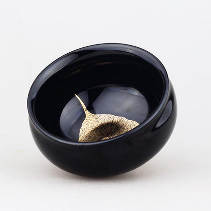 Art Tea Cup JianZhan Tenmoku Tea Cup Golden Leaf