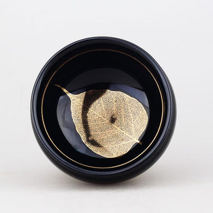 Art Tea Cup JianZhan Tenmoku Tea Cup Golden Leaf