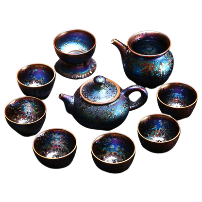 Starry Flow Tenmoku Ceramic Tea Cup Set