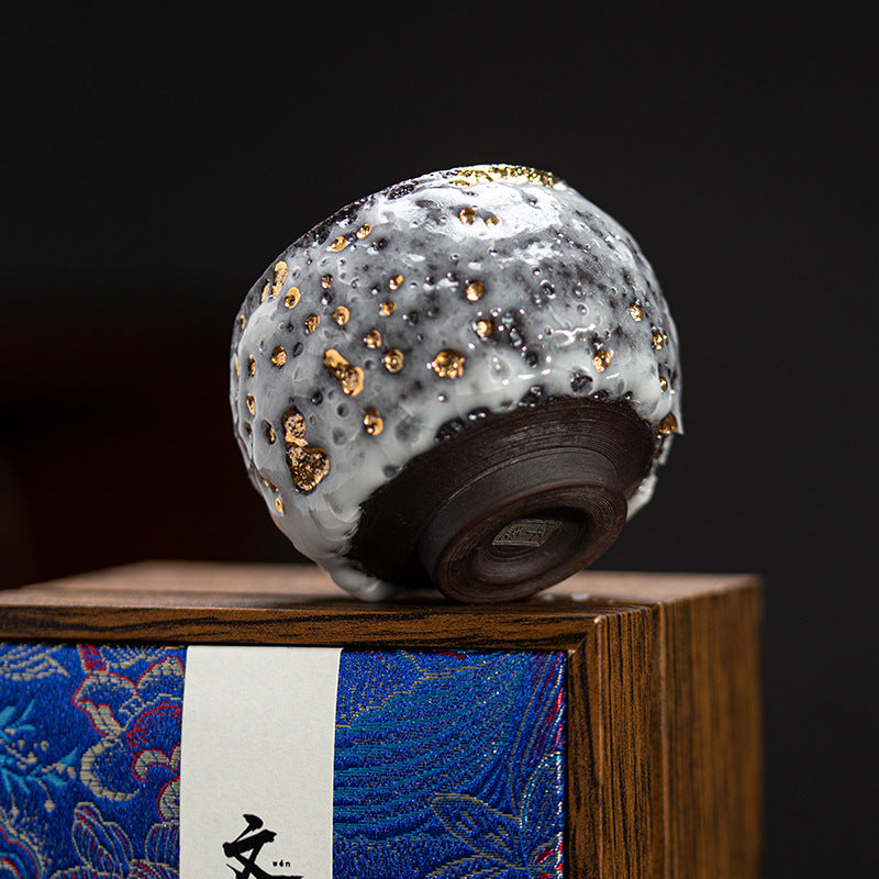 Gold-Flecked Kiln-Fired Tea Cup
