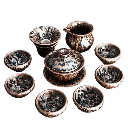Oni Pattern Tenmoku Ceramic Tea Cup