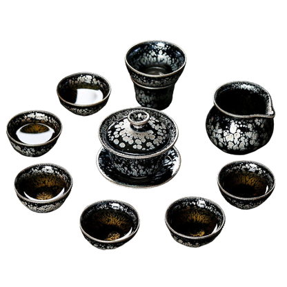 Snowflake Tenmoku Ceramic Tea Cup Set