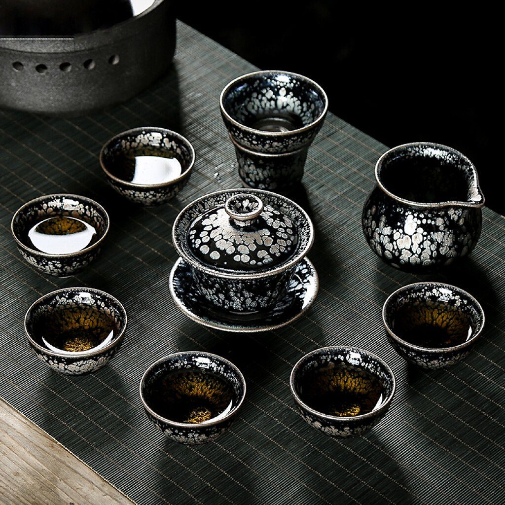 Art Tea Cup JianZhan Tenmoku Tea Set Snowflake