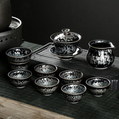 Art Tea Cup JianZhan Tenmoku Tea Set Snowflake