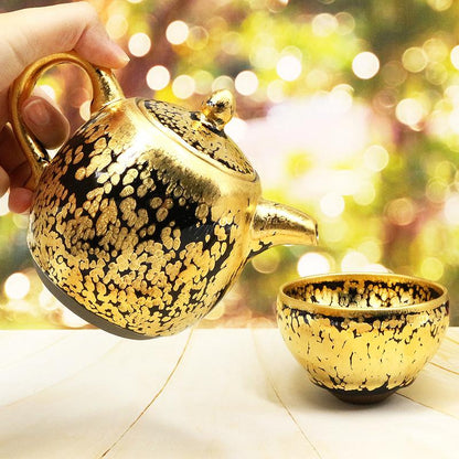 Art Tea Cup JianZhan Tenmoku Tea Gold Teapot