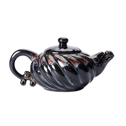 Brown Palm Pattern Tenmoku Ceramic Teapot